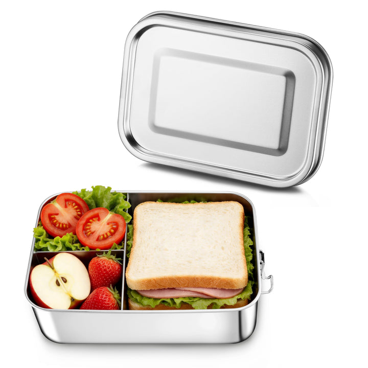 Homikit Brotdose mit Fächern, 2400ml Edelstahl Bento Box Lunchbox für Kinder & Erwachsene, Auslaufsi