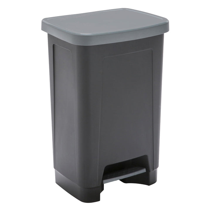 SUNDIS Step Bin, Mülleimer 50l mit Pedal und Deckel, aus recyceltem Kunststoff, rechteckig, schwarz