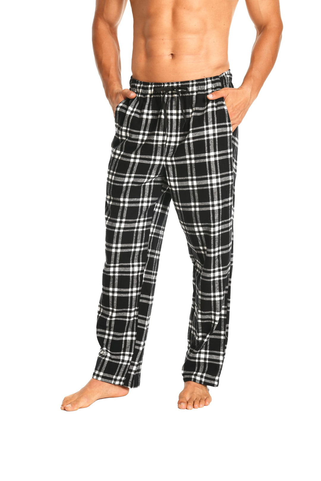 Cyathea Schlafanzughose Herren 100% Baumwolle Flannel Pyjamahose Kariert Loungehose mit Taschen Nach