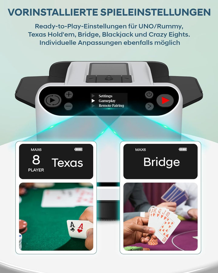 Automatischer Kartenmischer und Austeiler, 360° Drehung für 1–2 Decks, Kartenmischmaschine Kartenmis