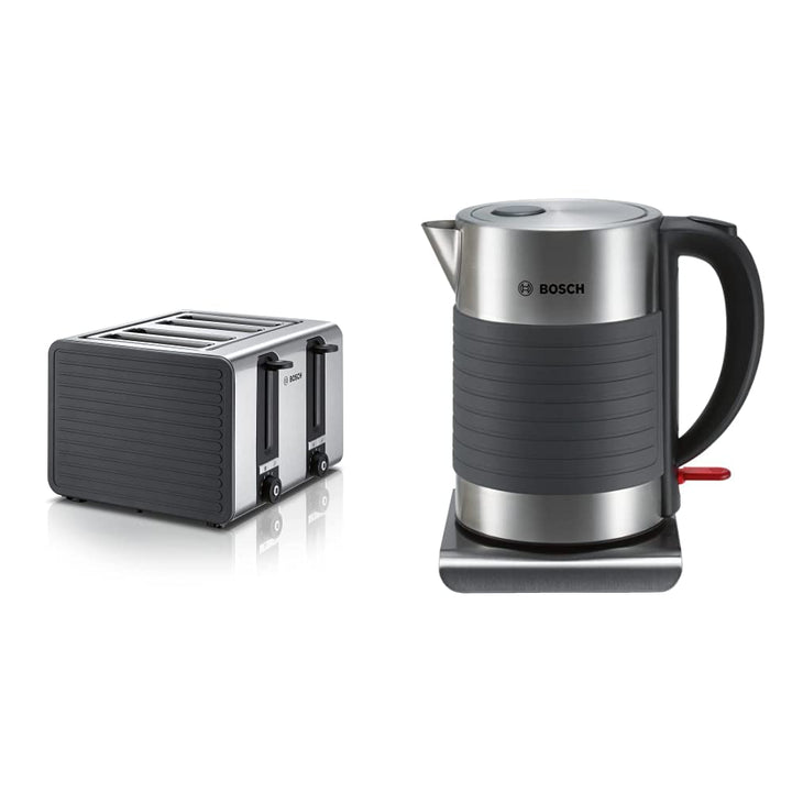 Bosch 4-Schlitz Toaster TAT7S45, mit Abschaltautomatik, 1800 W, Edelstahl / schwarz & kabelloser Was