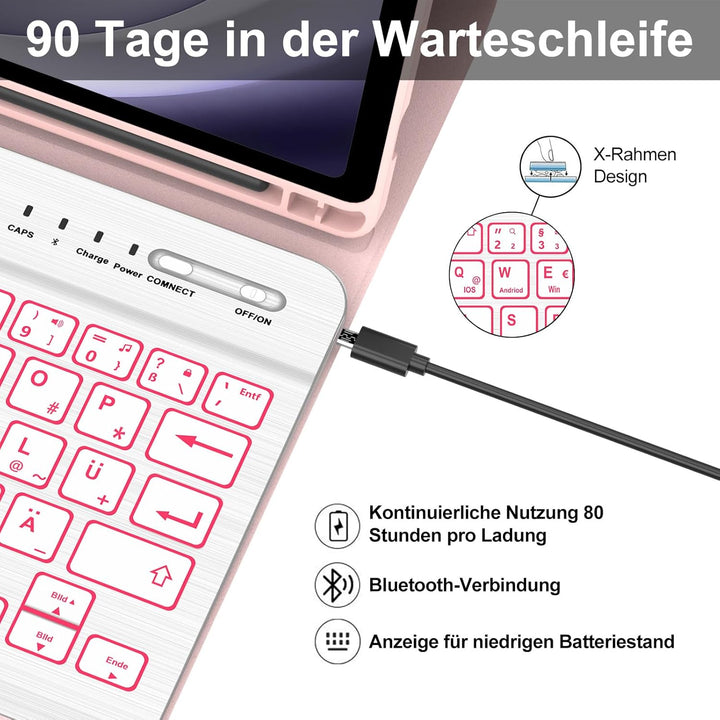 IVEOPPE Hülle mit Tastatur für Samsung Galaxy Tab A9 8.7", Tastatur für Samsung Tablet A9 2023, Magn