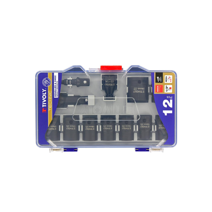 Set mit 12 Steckschlüsseln, 1/2" & Zubehör