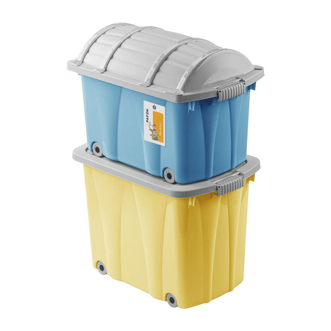 PAFEN Piraten Spielzeugkisten SET – 2x Schatzkiste 49l + 62l mit Rollen - Spielzeugbehälter Aufbewah