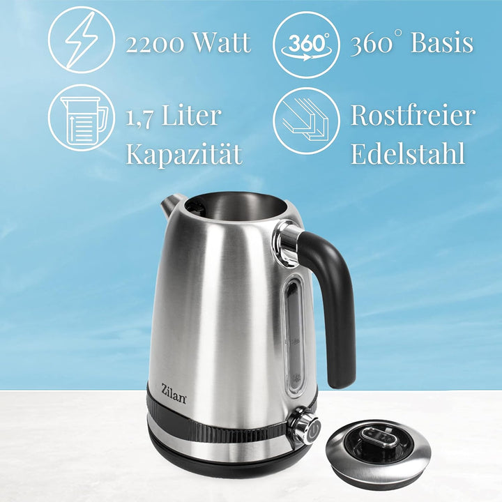 Edelstahl Wasserkocher 1,7 Liter | 100% BPA FREI | 2200 Watt | Digitale Temperaturanzeige | Warmhalt