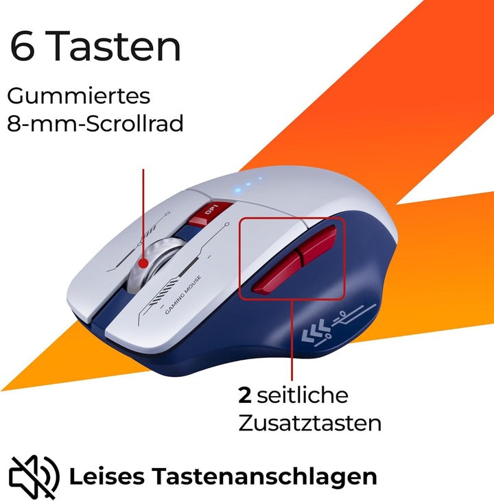 Defender Tisa GM-126 Kabellose Gaming Maus, Bluetooth & 2.4 GHz, 1600 DPI, 400 mAh Akku, leise Taste