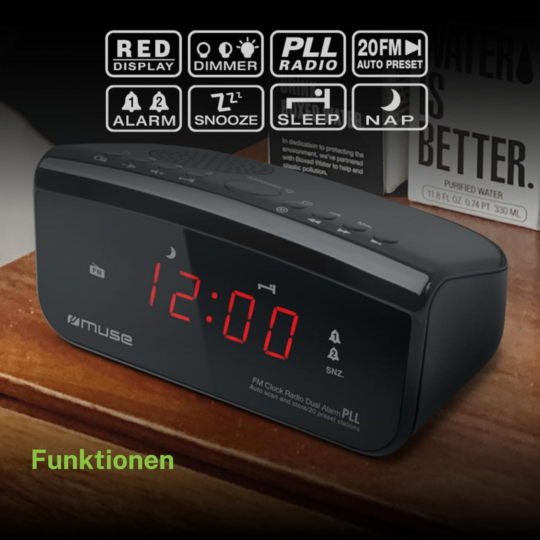 Muse M-12 CR Radiowecker (PLL-Tuner, 2 Weckzeiten, 1,5 cm (0,6 Zoll) rotes LED-Display) schwarz