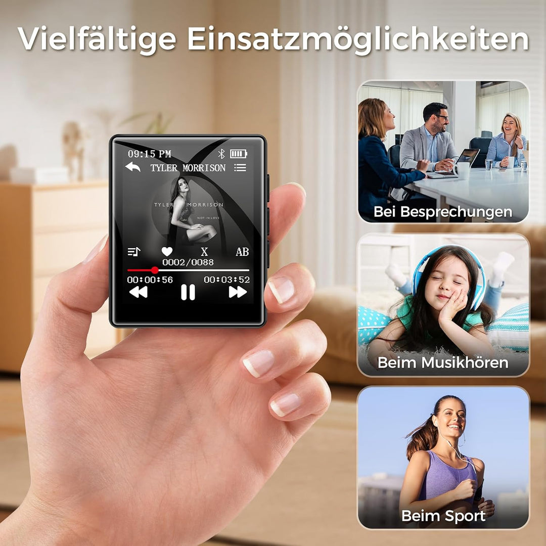 64GB MP3 Player mit Bluetooth 5.3, 1,8 Zoll Touchscreen MP3 Player mit Lautsprecher, HiFi Sound, UKW