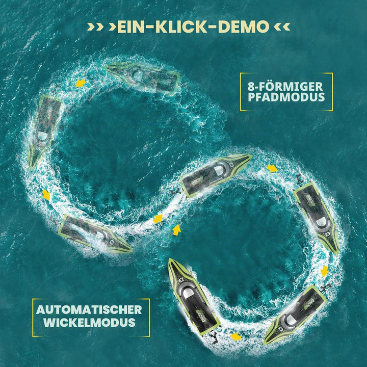 DEERC RC Boot mit LED-Licht, ferngesteuertes, für Pools und Seen, 20+ km/h, 2,4-GHz-Rennboote mit 2
