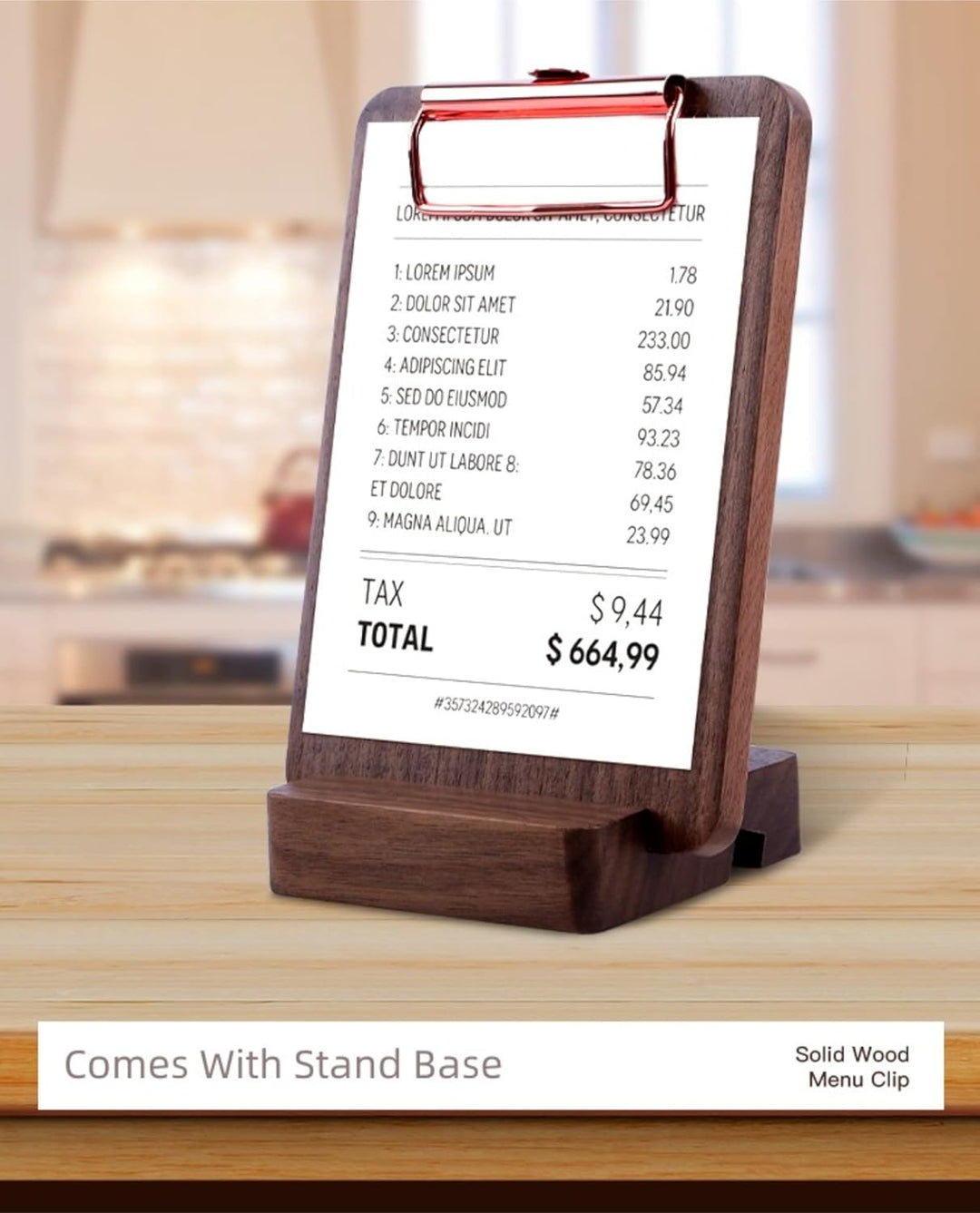 Klemmbrett aus massivem Hartholz mit Ständer, Menühalter aus Holz für Restaurants, Tischständer, Qui