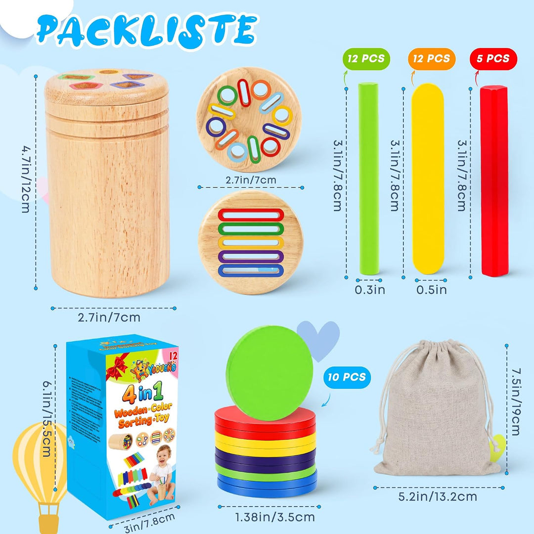 Montessori Spielzeug ab 1 Jahr, 4-in-1 Holzspielzeug Farbe Sortierspiel Spielzeug ab 1 2 3 Jahre Mäd