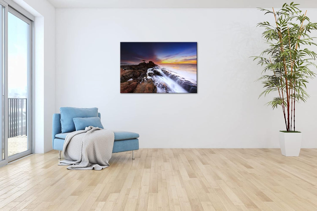 deyoli steinige Küstenlandschaft Format: 80x60 als Leinwand, Motiv fertig gerahmt auf Echtholzrahmen