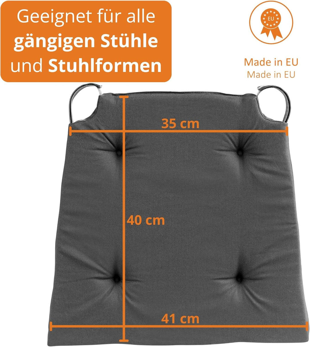 sleepling 4er Set Stuhlkissen, 42 (vorne) 35 (hinten)x40x5 cm, Sitzkissen für Stuhl &amp; Bank mit Klett