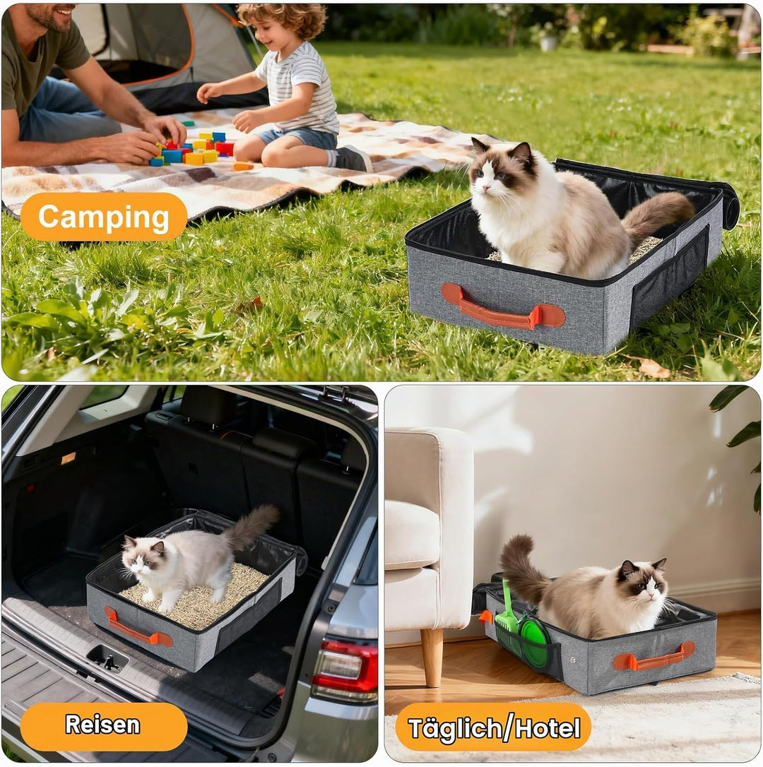 Uross Tragebare Katzentoilette mit Reissverschluss-Deckel + 1*Schaufel + 1*Schale + 1*Kackbeutel, Le