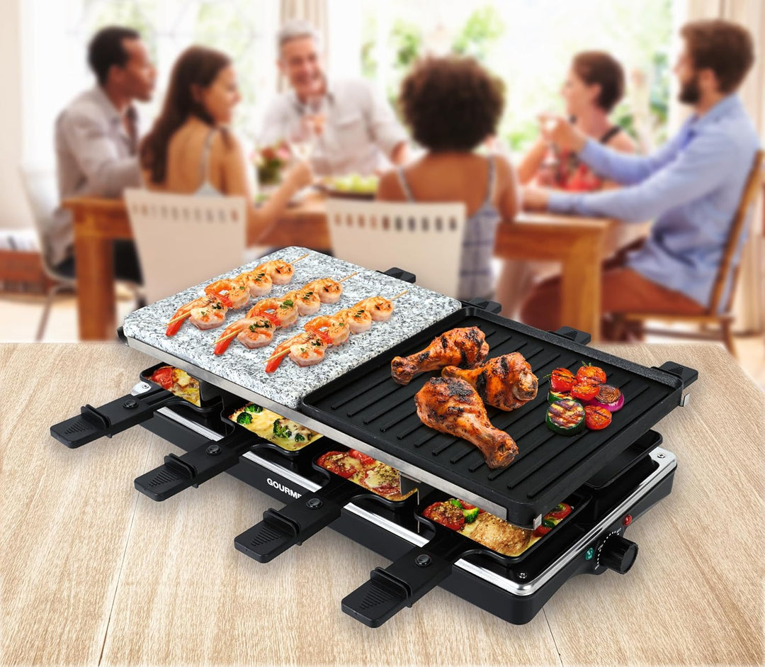 GOURMETmaxx 2-in-1 Raclette Set 8 Personen | Raclette mit Steinplatte und Aluminiumplatte inkl. 8 Pf