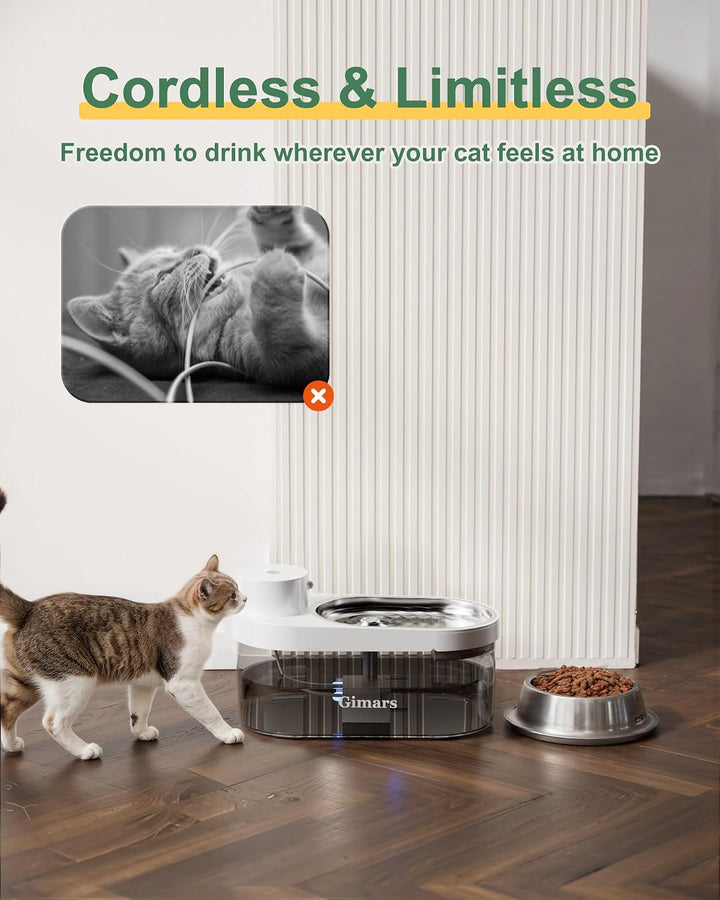 Gimars 4L UltraLeiser BPA-frei Katzenbrunnen Kabellos mit Bewegungsmelder, 5000mAh Akku, Trinkbrunne