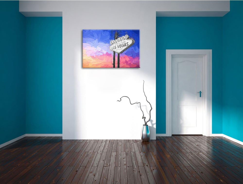 bekanntes Las Vegas Schild Format: 100x70 auf Leinwand, XXL riesige Bilder fertig gerahmt mit Keilra