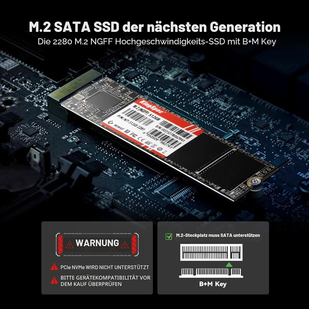 KingSpec 2TB M.2 SSD 2280, Interne Solid State Hard Drive-SATA iii 6Gb/s, M2 NGFF Disco Duro für Des