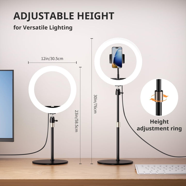 Aureday 12 Zoll Ringlicht mit Stativ, Handy Stativ mit Ringlicht mit 360° Drehbarer Flexibler Schlau
