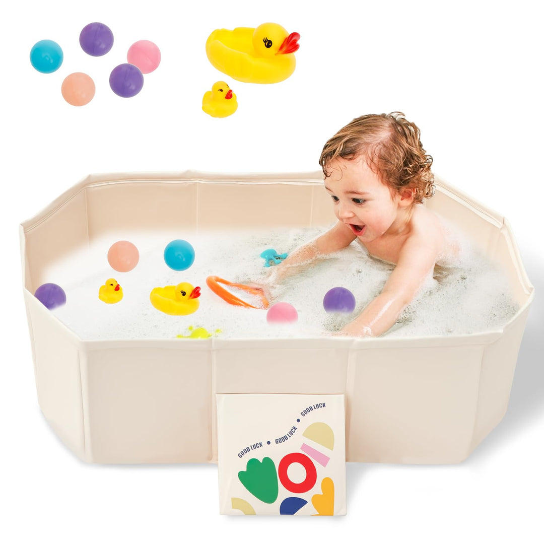 Baby Badewanne Faltbare, Grosse Kleinkindbadewanne mit 5 Kugeln 5 Enten Integrierte Badewanne Kinder