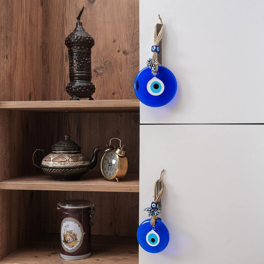 BCS Böser Blick, Wanddekoration, 2 Stück, 10.9 cm & 8.9 cm, blaues Glas, türkisches, griechisches Na