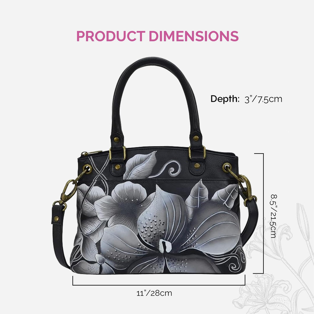 Anna by Anuschka Women’s Genuine Leather Small Satchel Midnight Floral Black, Midnight Floral Black
