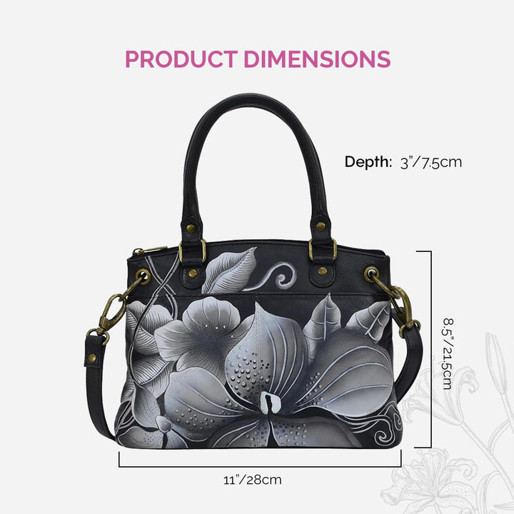 Anna by Anuschka Women’s Genuine Leather Small Satchel Midnight Floral Black, Midnight Floral Black