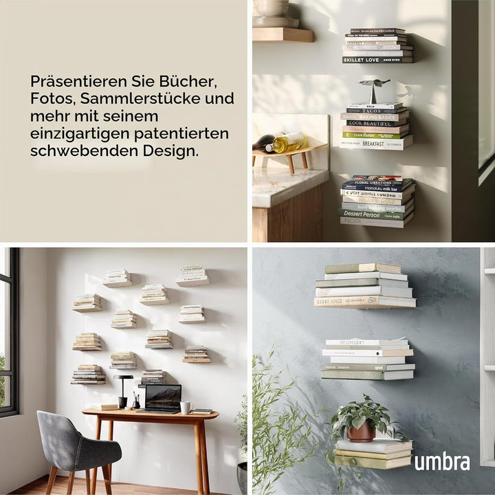 Umbra Conceal unsichtbares Bücherregal und Wandregal aus Metall, 3er-Set, Klein Klein (3er-Set), Kle