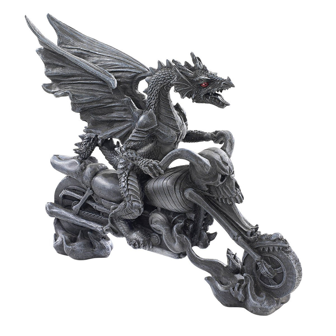 Design Toscano Biker-Drache auf Skelett-Chopper, Figur