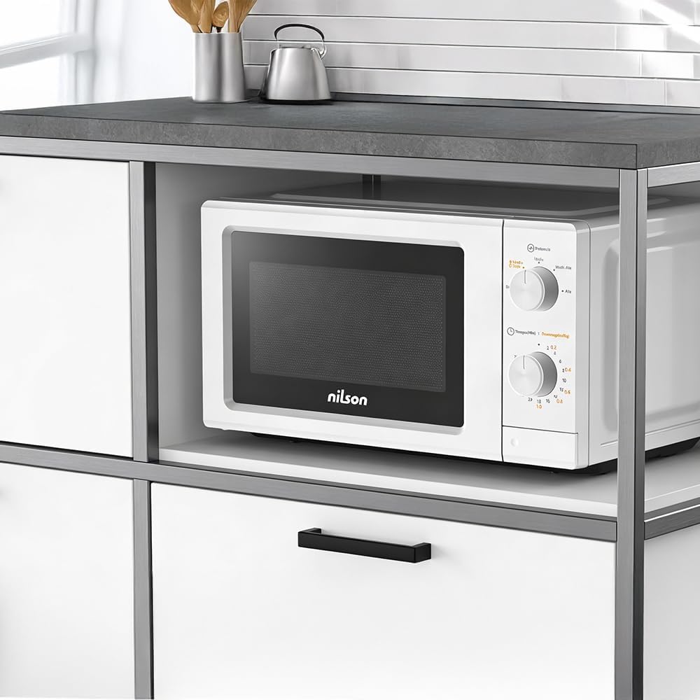 Nilson Mikrowelle, 19 l, freie Installation, Weiss NMW2701, 700 W, 5 Programme, mechanisch, Auftaufu