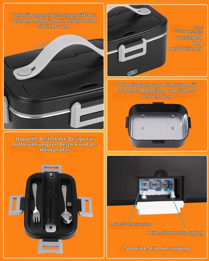 Elektrische Lunchbox, 3-in-1 12/24/220V Thermo Lunch box, 1.8 L Grossbehälter Lunchbox Erwachsene, H