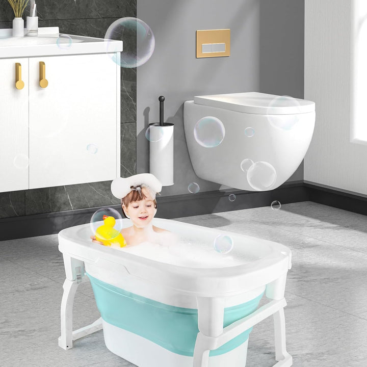 Ultrakompakte faltbare Badewanne für Kinder von 0-6 Jahren mit Kissen und Hocker, Kopfspülung für Ba