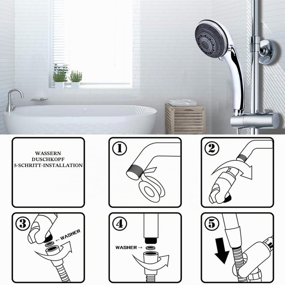 Lucksun Duschkopf und Schlauch, 7 Modi, grosse Luxus-Duschköpfe, mit Handbrause, Hochdruck-Duschkopf