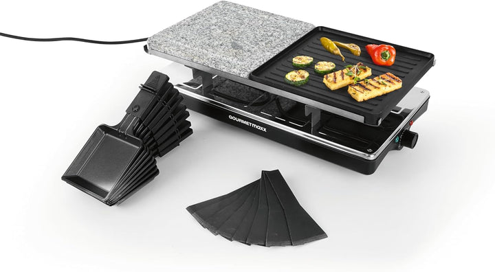 GOURMETmaxx 2-in-1 Raclette Set 8 Personen | Raclette mit Steinplatte und Aluminiumplatte inkl. 8 Pf