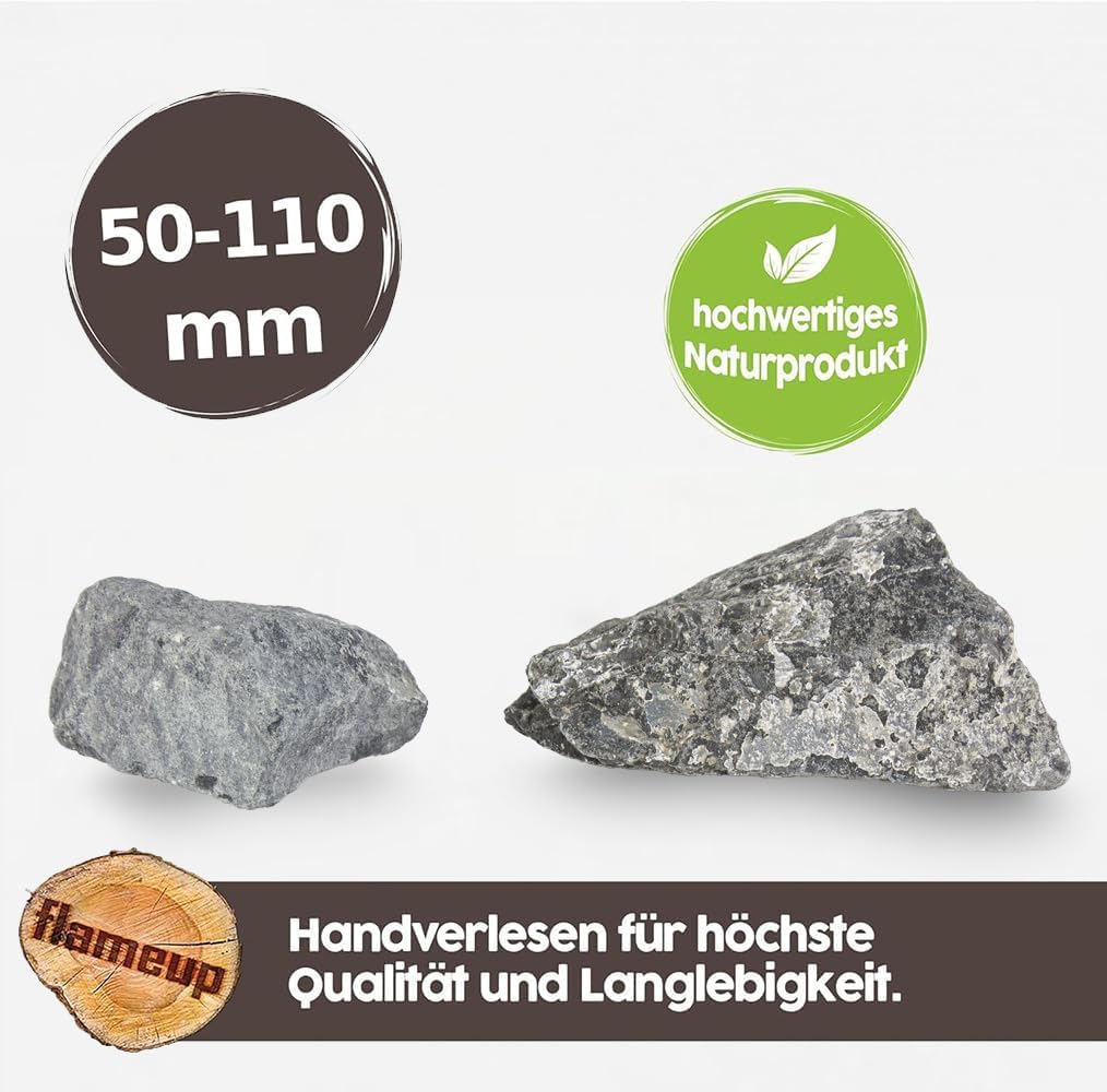 Diabas Saunasteine, 20 kg, 50-110 mm, vorgewaschene Aufgusssteine für Saunaofen, handverlesen, schad