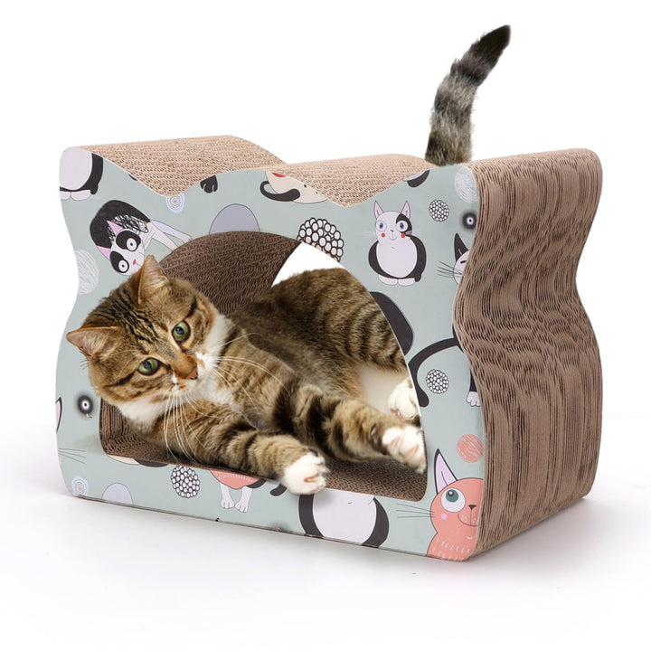 Nobleza Katzenkratzbrett aus Karton， Katzenkopf-Design， 2-in-1 Spielzeug zum Kratzen und Ausruhen， U