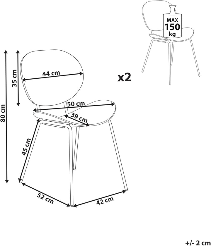 Esszimmerstuhl 2er Set Kunststoff grau mit Metallfüssen Modern Shonto