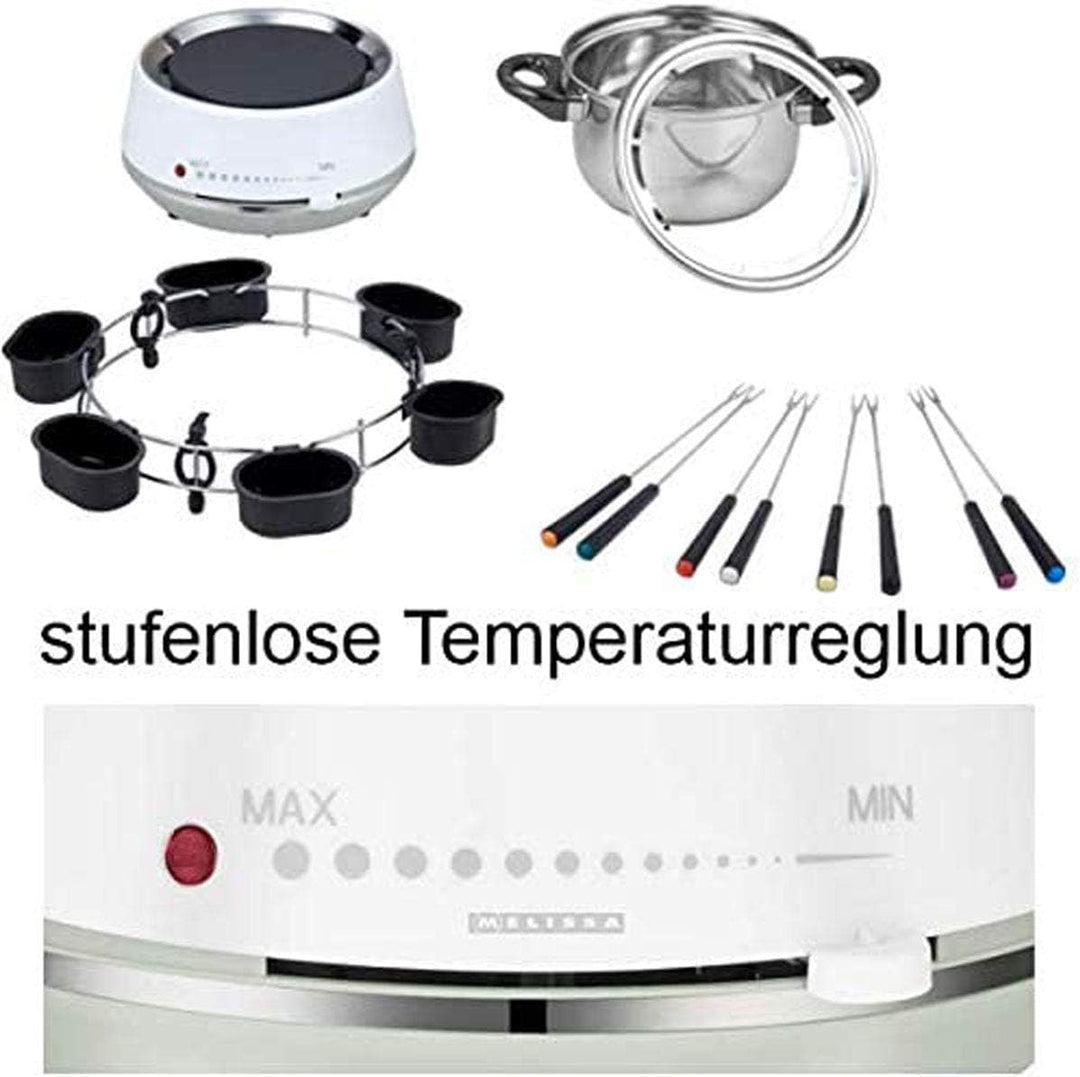 MELISSA 16310230 elektrisches Fondue für 8 Personen 2 Liter Inhalt Fleisch, Schoko, Käsefondue,1200