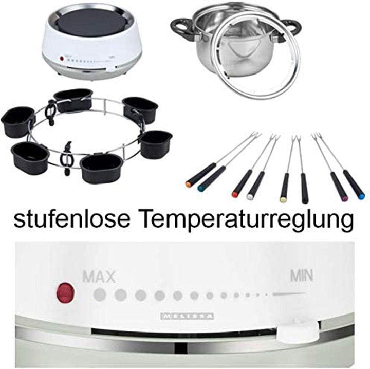MELISSA 16310230 elektrisches Fondue für 8 Personen 2 Liter Inhalt Fleisch, Schoko, Käsefondue,1200