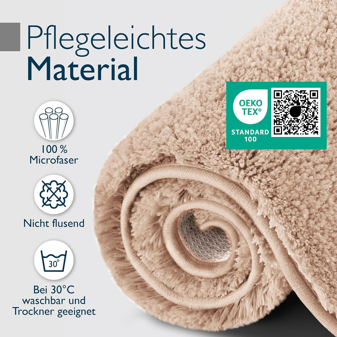 Beautissu Badematte rutschfest 120x70 cm – Duschvorleger Hochflor Badteppich rutschfest Waschbar Sha