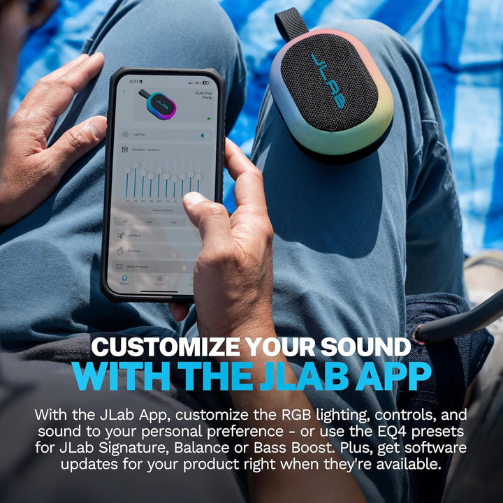 JLab Pop Party Ultrakompakter, tragbarer Bluetooth-Lautsprecher mit 8+ Std. Akku, 5W kabelloser, Kle