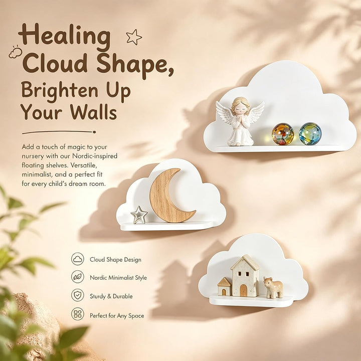 Kinderzimmer deko 3er Set Wandregal Wolke Niedlich | Aufbewahrung für Babyzimmer Kinderzimmer Junge
