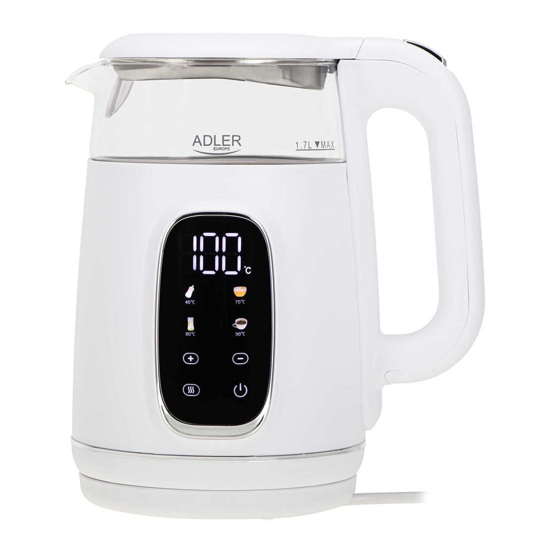 Adler Wasserkocher mit Temperatureinstellung 2200W – Wasser Kocher 1,7L mit LED-Display und Touchpan