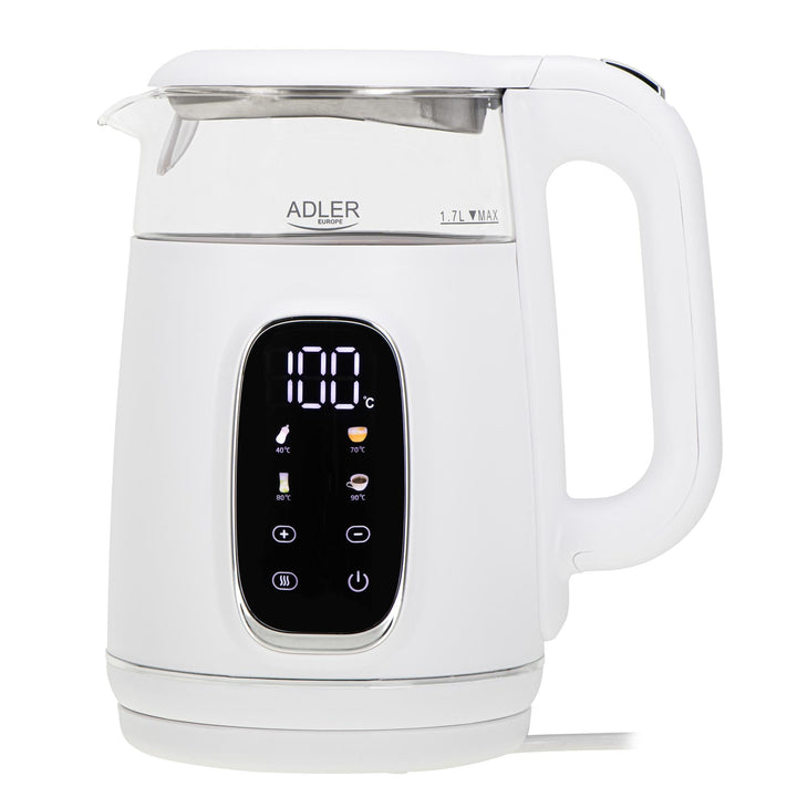 Adler Wasserkocher mit Temperatureinstellung 2200W – Wasser Kocher 1,7L mit LED-Display und Touchpan