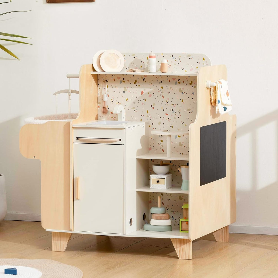 Holz-Babybettchen, 4-in-1-Holzspielset zur Babypflege mit Wiege, Montessori-Rollenspielzeug für Kind