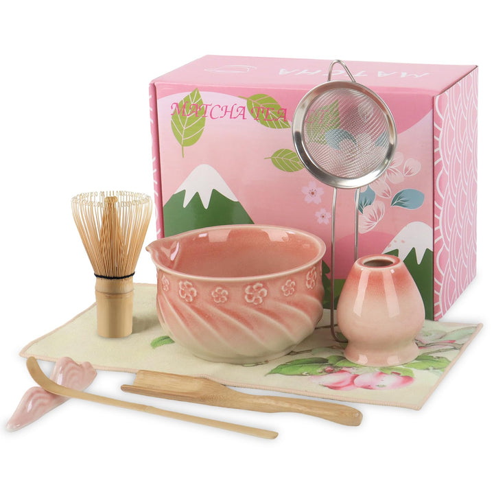 Matcha Besen Set 8-teilig – Matcha Set mit Keramik Matcha Schale, Matcha Besen, Löffel, Messlöffel,