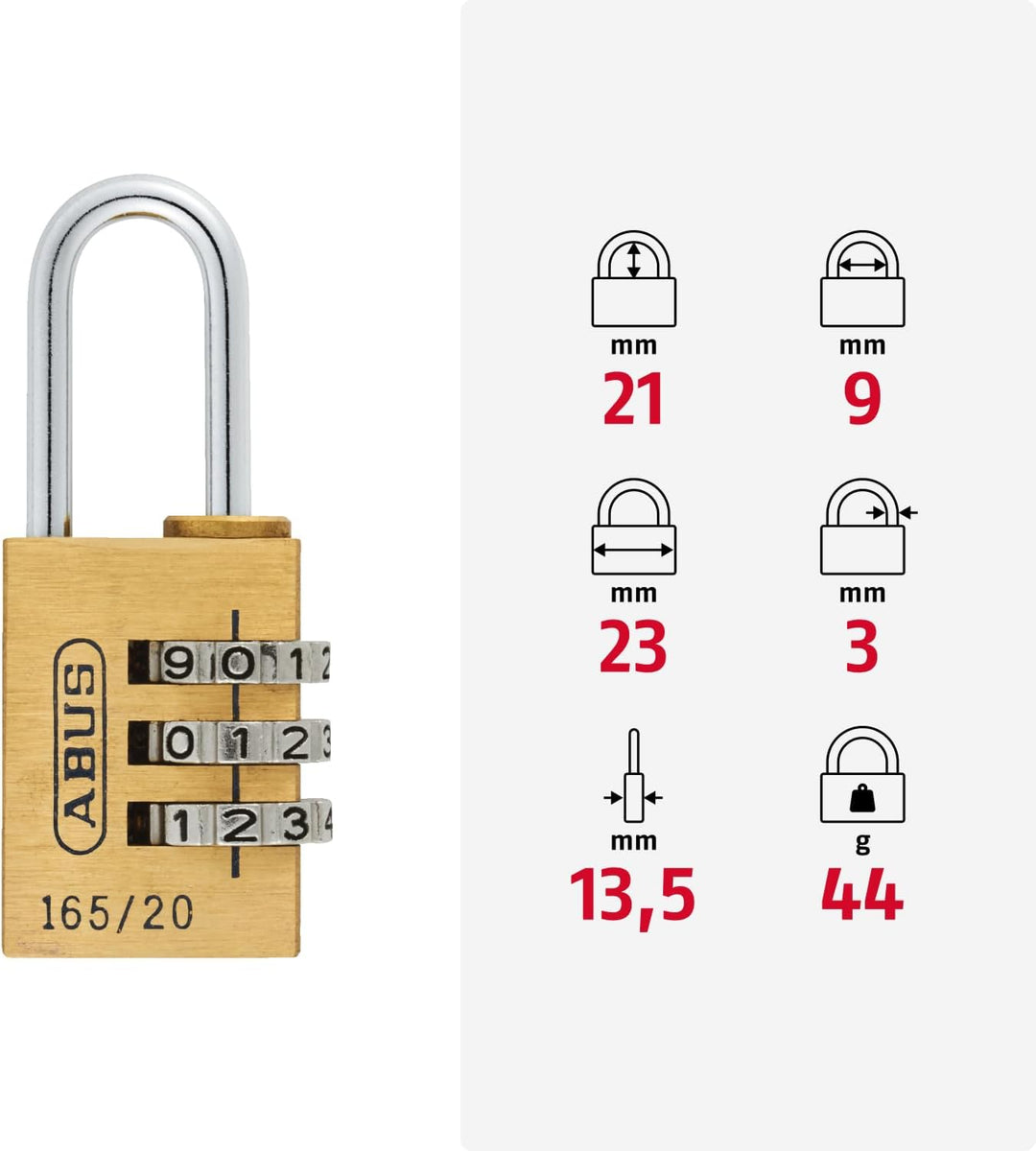 ABUS Zahlenschloss 165/20 - Vorhängeschloss aus Messing - mit individuell einstellbarem Zahlencode -