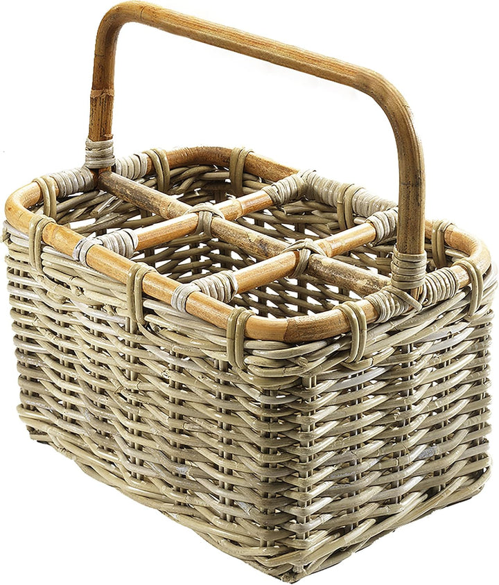 Kobolo Flaschenkorb Flaschenträger für 6 Flaschen aus grauem Rattan