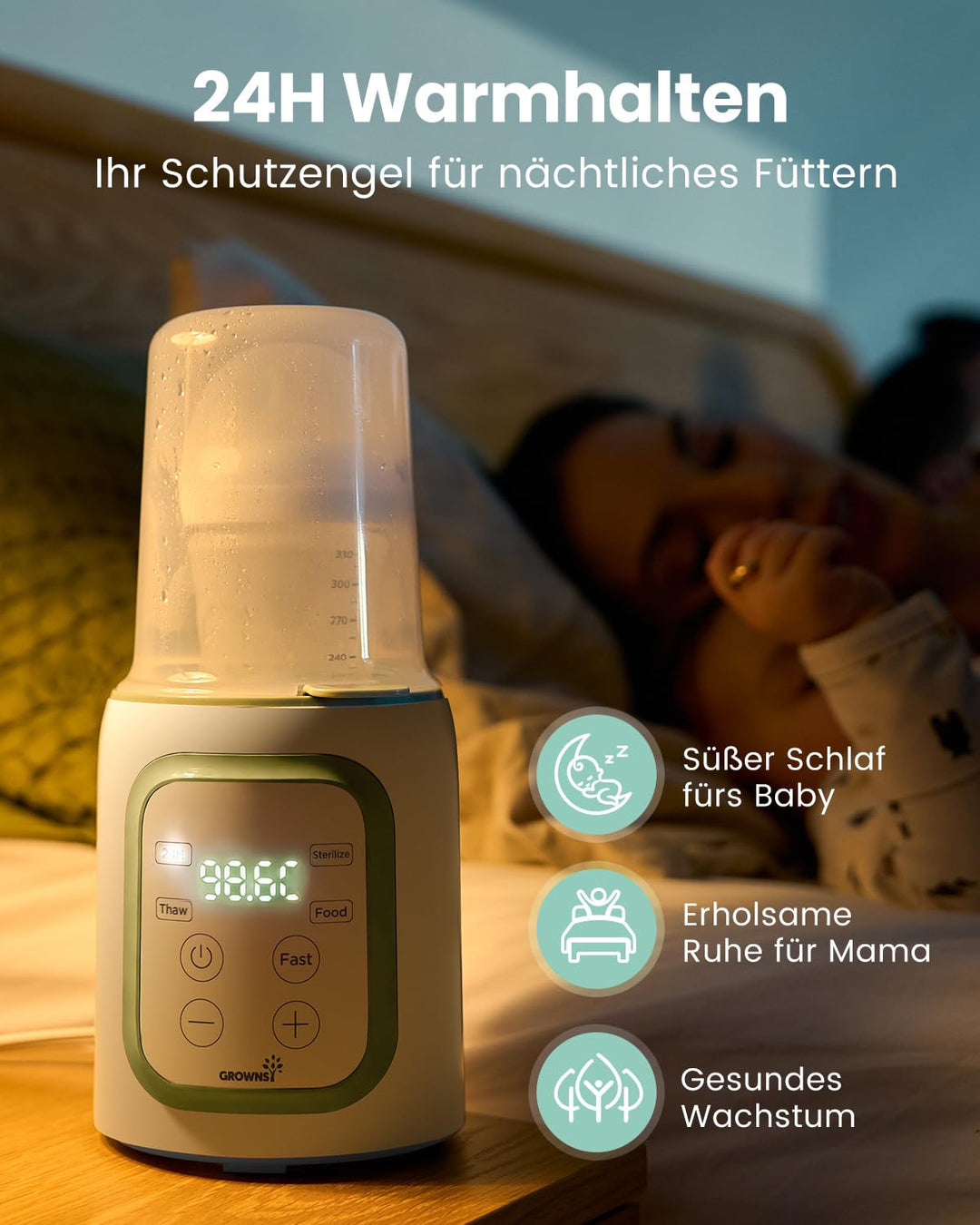GROWNSY Flaschenwärmer Baby, 8-in-1 Flaschenwärmer für alle Flaschen mit Timer, präziser Temperaturk