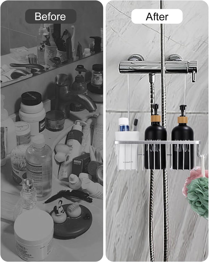Duschablage ohne Bohren, Duschregal zum Hängen, Shampoo-Halterung, Aufhängen für Badezimmer Silber,